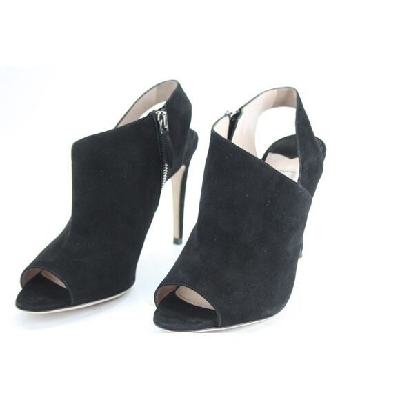 Miu Miu Black Suede Peep Toe Slingback Heel Pumps - Picture 4 of 12